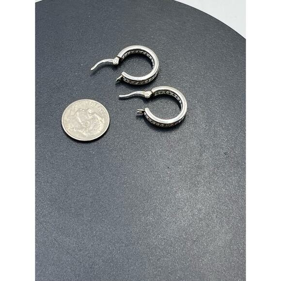 Designer HAN 925 Sterling Silver Pave Glitter Inside Outside Hoop Earrings - Picture 13 of 15